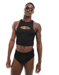 Reclaimed Vintage Swim Top In Black Rib For Unisex -Fit Outfits Store 206203471 1 black 1