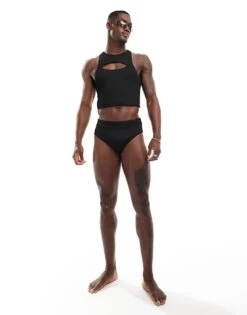 Reclaimed Vintage Swim Top In Black Rib For Unisex -Fit Outfits Store 206203471 2