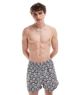 Reclaimed Vintage Swim Short In Blue Floral Tile Print For Unisex Multi -Fit Outfits Store 206203484 4