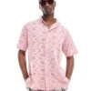 Reclaimed Vintage Short Sleeve Broderie Shirt In Pink For Men