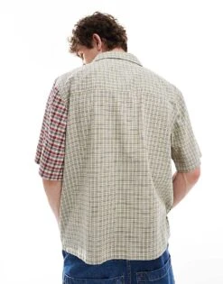 Reclaimed Vintage Oversized Boxy Shirt In Spliced Check For Men Brown Check -Fit Outfits Store 206272786 4