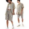 Reclaimed Vintage Unisex Boxy Co-ord In Splice Check And Stripe