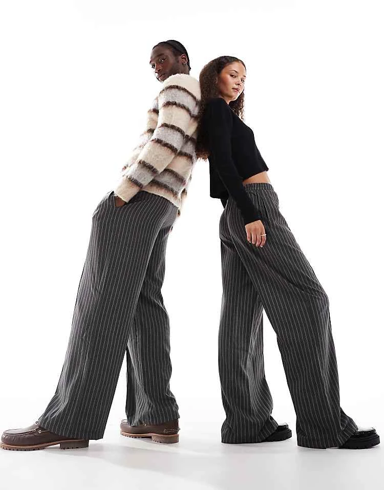 Reclaimed Vintage Genderless Stripe Trouser For Unisex Black