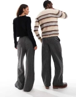 Reclaimed Vintage Genderless Stripe Trouser For Unisex Black -Fit Outfits Store 206330854 4