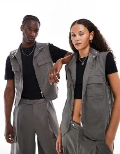 Reclaimed Vintage Unisex Genderless Waistcoat In Grey For Unisex -Fit Outfits Store 206330873 1 grey 1