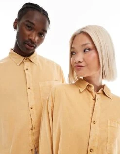 Reclaimed Vintage Unisex Washed Denim Shirt In Mustard For Unisex -Fit Outfits Store 206335418 3