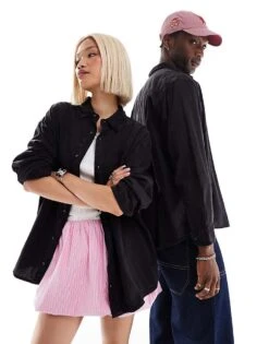 Reclaimed Vintage Unisex Washed Denim Shirt In Washed Black For Unisex