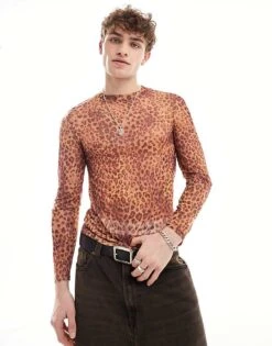 Reclaimed Vintage Long Sleeve Mesh Top In Leopard Print For Men Multi -Fit Outfits Store 206397647 1 multi 1
