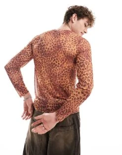 Reclaimed Vintage Long Sleeve Mesh Top In Leopard Print For Men Multi -Fit Outfits Store 206397647 4