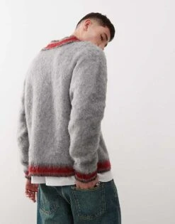 Reclaimed Vintage V-neck Varsity Jumper In Grey And Red For Men -Fit Outfits Store 206474673 4