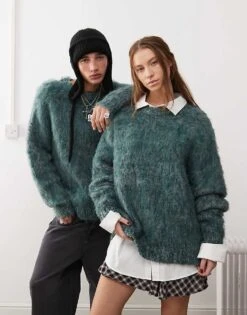 Reclaimed Vintage Unisex Oversized Mega Fluffy Jumper For Unisex Green -Fit Outfits Store 206474717 1 green 1