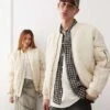 Reclaimed Vintage Unisex Oversized Bomber Jacket In Stone For Unisex -Fit Outfits Store 206477210 1 stone