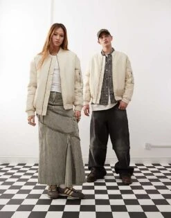 Reclaimed Vintage Unisex Oversized Bomber Jacket In Stone For Unisex -Fit Outfits Store 206477210 3
