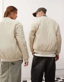 Reclaimed Vintage Unisex Oversized Bomber Jacket In Stone For Unisex -Fit Outfits Store 206477210 4