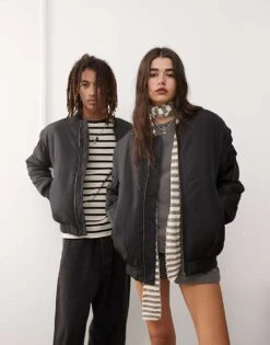 Reclaimed Vintage Unisex Oversized Bomber Jacket In Black For Unisex