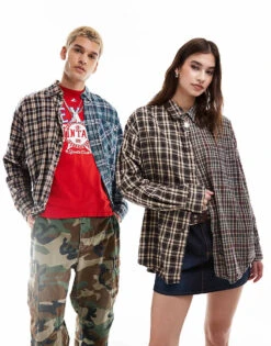 Reclaimed Vintage Revived X Glass Onion Unisex Spliced Check Shirt For Unisex Multi -Fit Outfits Store 206484710 1 multi 1