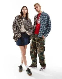 Reclaimed Vintage Revived X Glass Onion Unisex Spliced Check Shirt For Unisex Multi -Fit Outfits Store 206484710 3