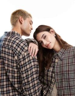Reclaimed Vintage Revived X Glass Onion Unisex Spliced Check Shirt For Unisex Multi -Fit Outfits Store 206484710 4