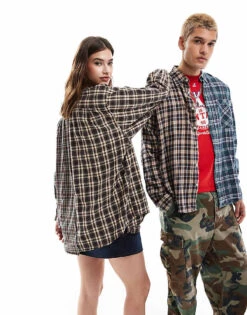 Reclaimed Vintage Revived X Glass Onion Unisex Spliced Check Shirt For Unisex Multi -Fit Outfits Store 206484710 5