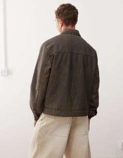 Reclaimed Vintage Unisex Leather Look Harrington Tucker In Washed Brown For Unisex -Fit Outfits Store 206496494 3