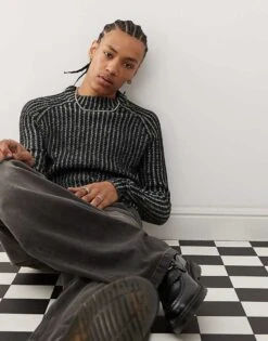 Reclaimed Vintage Plated Long Sleeve Jumper In Black For Men