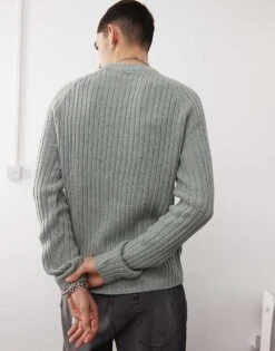 Reclaimed Vintage Fisherman Rib Jumper In Grey For Men -Fit Outfits Store 206506791 4