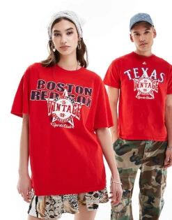 Reclaimed Vintage Revived X Glass Onion Unisex Varsity Printed T-shirt For Unisex Red -Fit Outfits Store 206508677 3