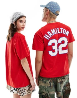 Reclaimed Vintage Revived X Glass Onion Unisex Varsity Printed T-shirt For Unisex Red -Fit Outfits Store 206508677 5