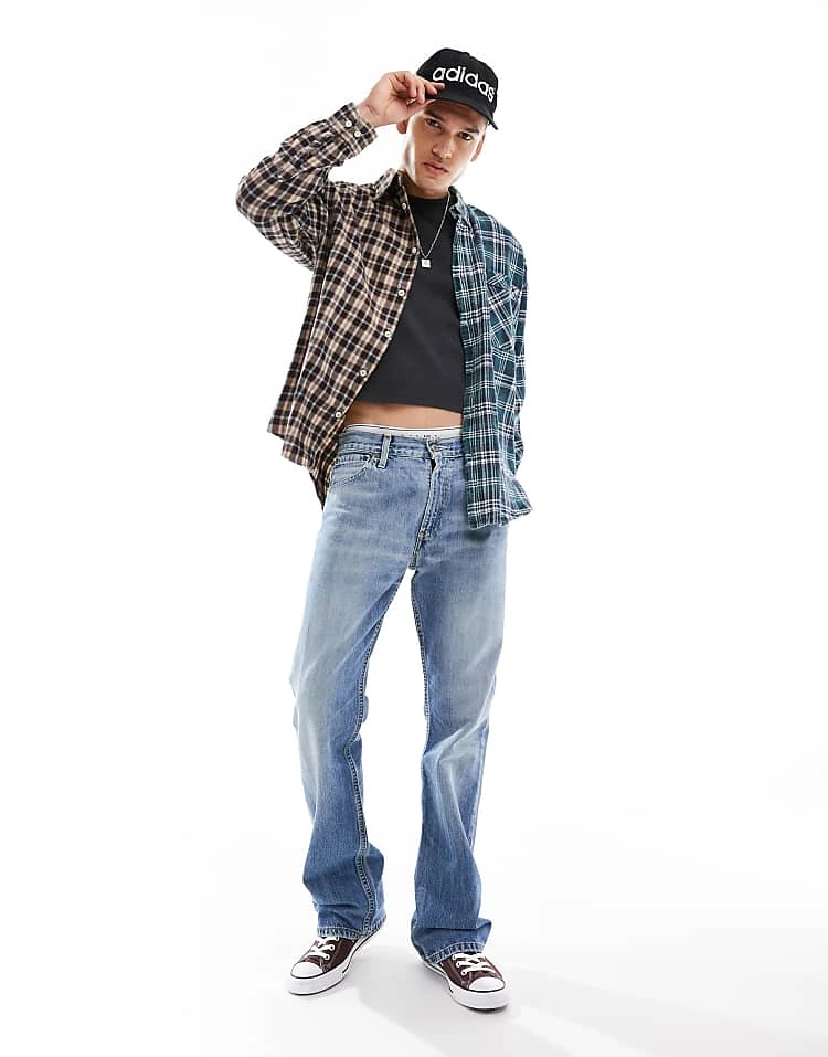 Reclaimed Vintage Revived X Glass Onion Adjustable Waist Straight Leg Jean For Men Mid Blue