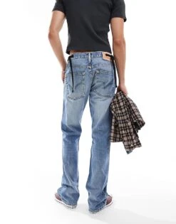 Reclaimed Vintage Revived X Glass Onion Adjustable Waist Straight Leg Jean For Men Mid Blue -Fit Outfits Store 206508678 3