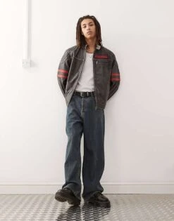 Reclaimed Vintage Real Leather Motor Jacket For Men Black -Fit Outfits Store 206553939 3