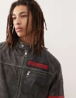 Reclaimed Vintage Real Leather Motor Jacket For Men Black -Fit Outfits Store 206553939 4