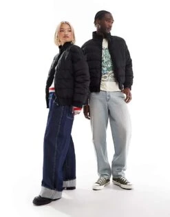 Reclaimed Vintage Unisex Zip Through Puffer Jacket In Black For Unisex -Fit Outfits Store 206553948 3