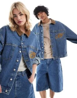 Reclaimed Vintage Unisex Denim Western Jacket Co-ord In Blue Wash For Unisex Light Blue Wash