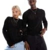 Reclaimed Vintage Unisex Spliced Laddered Knit Jumper In Black For Unisex -Fit Outfits Store 206630302 1 black