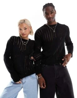 Reclaimed Vintage Unisex Spliced Laddered Knit Jumper In Black For Unisex