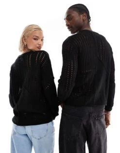 Reclaimed Vintage Unisex Spliced Laddered Knit Jumper In Black For Unisex -Fit Outfits Store 206630302 4