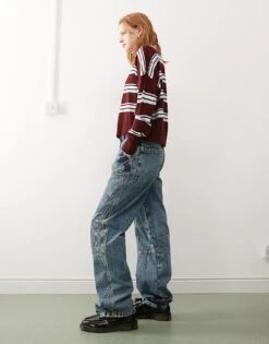 Reclaimed Vintage Unisex Loose Fit Motocross Jean In Mid Blue Wash For Unisex -Fit Outfits Store 206647293 3