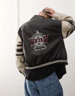 Reclaimed Vintage Varsity Bomber Jacket In Mono For Men