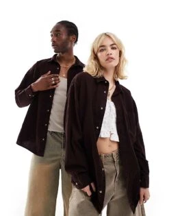 Reclaimed Vintage Unisex Washed Oversized Denim Shirt In Burgundy For Unisex Purple -Fit Outfits Store 206679623 1 purple 1