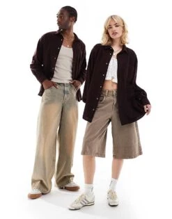 Reclaimed Vintage Unisex Washed Oversized Denim Shirt In Burgundy For Unisex Purple -Fit Outfits Store 206679623 4