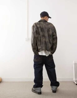 Reclaimed Vintage Real Leather Washed Trucker For Men Washed Charcoal -Fit Outfits Store 206702506 4