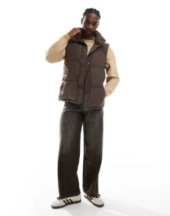 Reclaimed Vintage Puffer Gilet In Brown For Men -Fit Outfits Store 206702523 3