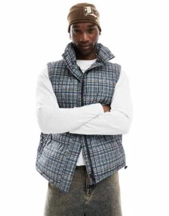 Reclaimed Vintage Puffer Gilet In Check Print For Men