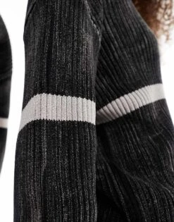 Reclaimed Vintage Unisex Knitted Jumper In Black Acid Wash With Stripe Detail For Unisex -Fit Outfits Store 206722985 3