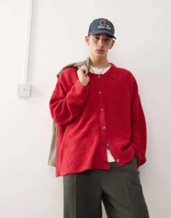 Reclaimed Vintage Polo Cardigan In Red For Men -Fit Outfits Store 206723054 1 red 1