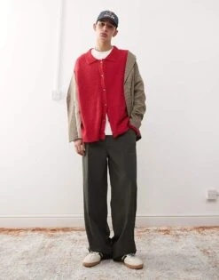 Reclaimed Vintage Polo Cardigan In Red For Men -Fit Outfits Store 206723054 4