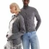 Reclaimed Vintage Unisex Ribbed Knit High Neck Buttoned Jumper For Unisex Grey