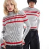 Reclaimed Vintage Unisex Knitted Top With Red Stripe For Unisex Grey -Fit Outfits Store 206731576 1 grey