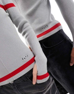 Reclaimed Vintage Unisex Knitted Top With Red Stripe For Unisex Grey -Fit Outfits Store 206731576 3